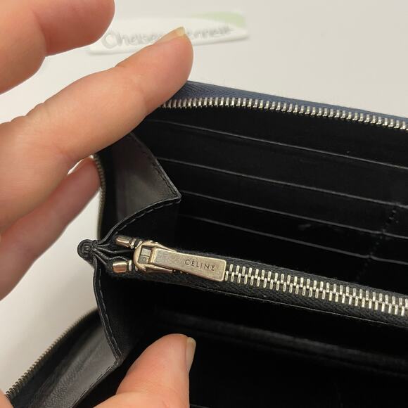 Celine Large Zip Around Wallet Multifuction Grained Calfskin Navy Blue - Picture 13 of 16